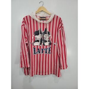 Latte USA Mens Red White Striped Hoodie Graphic Sneaker Shirt Oversized Vintage